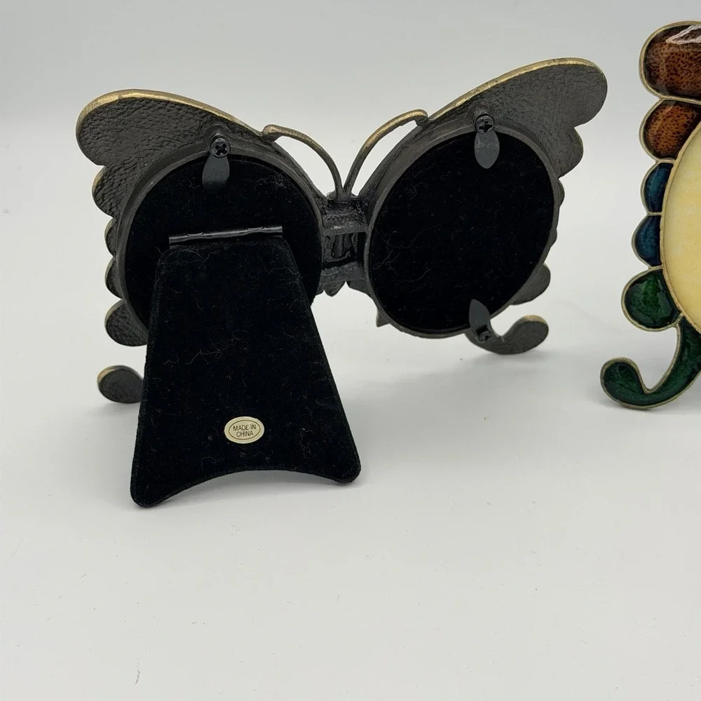 Enamel Butterfly With Rhinestones Beads Picture Frame 2 Photos In Wings Ornate 2
